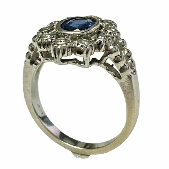 14kt White Gold Sapphire & Diamond Art Deco Ring - Picture 3 of 9
